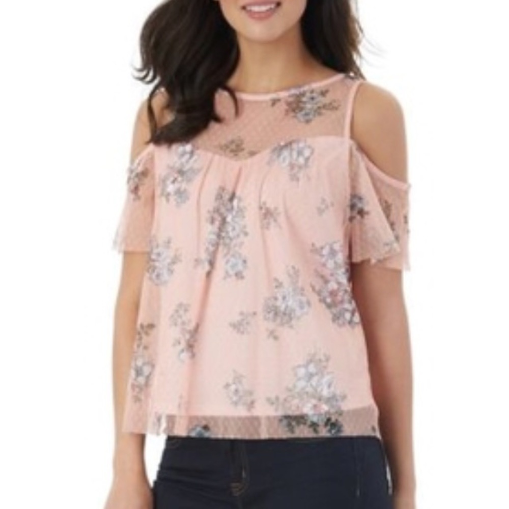 NWT IZ Byer Floral Cold Shoulder Top